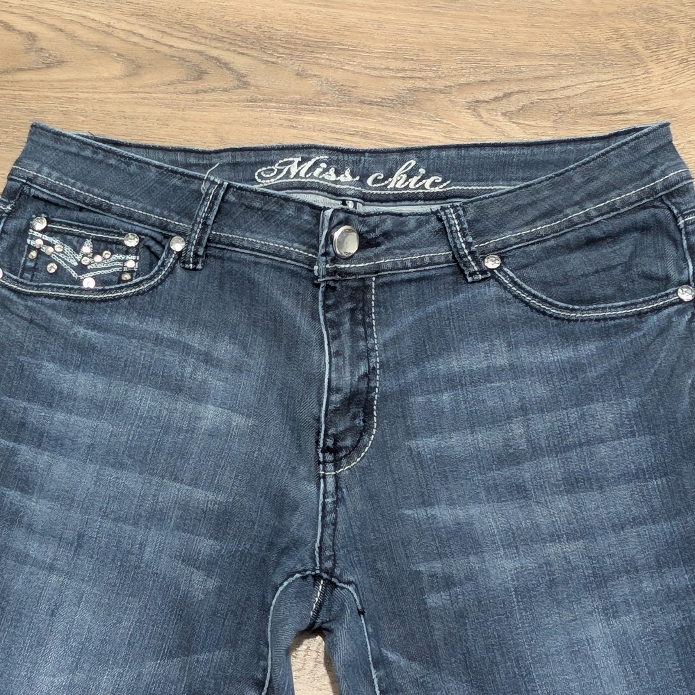 Miss Chic Jeans Dark Blue Rhinestone Flare Jeans